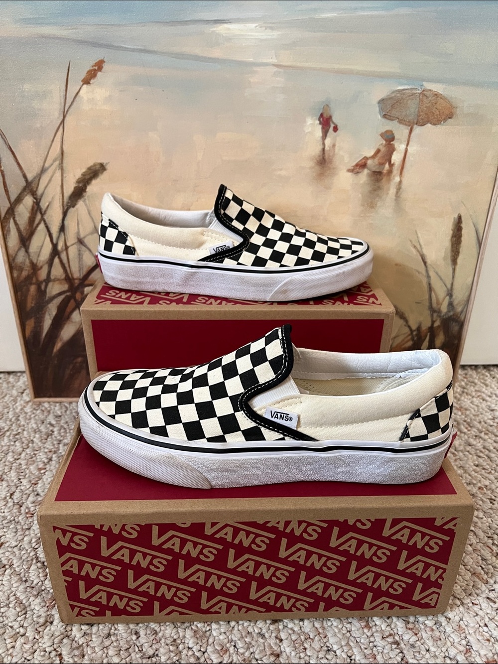 Vans Slip-On Checkerboard Canvas Sneakers - Black and White
